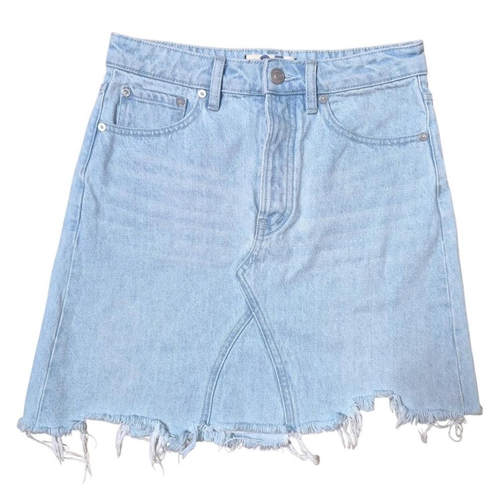 We The Free Light Blue Denim Mini Skirt Distressed Hem Size 25